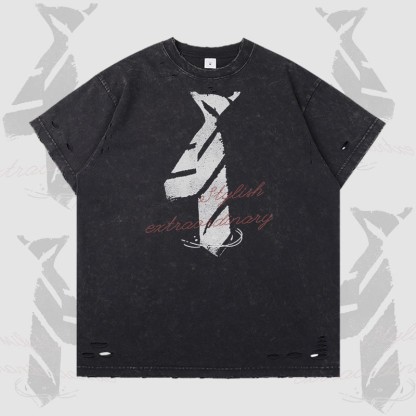 Krawattenbuchstaben-Grafik Modakawa Zerrissenes T-Shirt - Black - 2XL - image 4