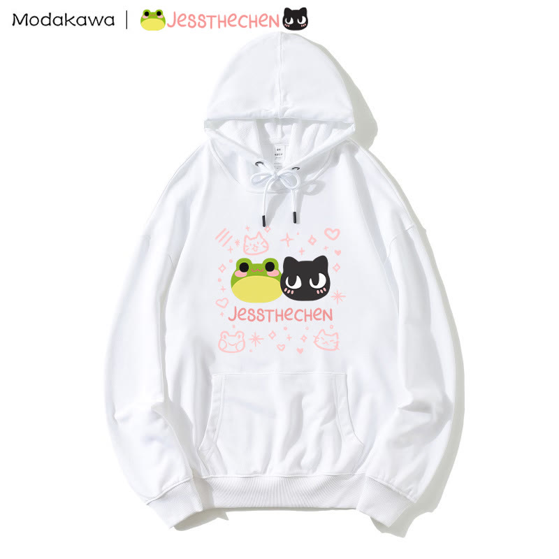 MODAKAWA X jessthechen – Lockerer Hoodie mit Frosch- und Kätzchen-Print - White - 5XL - image 3