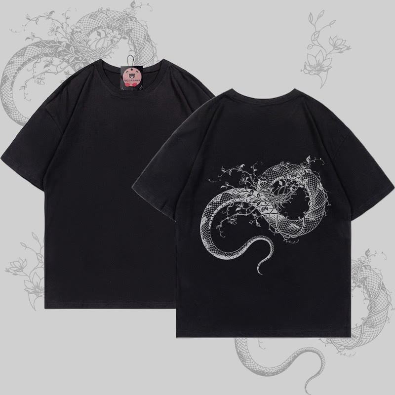 MODAKAWA Flower Snake Grafik-T-Shirt - Black - 5XL - image 4