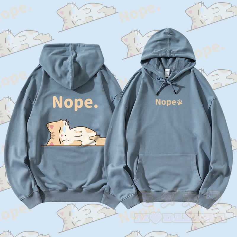 MODAKAWA Kitty Lying Flat Graphic Streetwear Pullover Hoodie - Staubiges Blau - 5XL - image 3