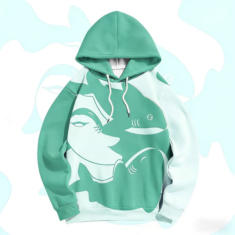 MODAKAWA Pullover-Hoodie mit Hai-Grafik und Farben -Print - Green - 6XL - image 3