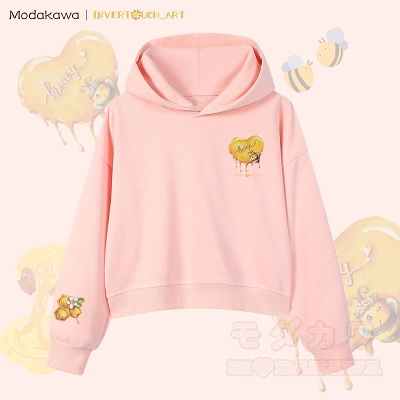 MODAKAWA X INVERTOUCH_ART Honigbienen-Grafik Modakawa Cropped Cotton Hoodie - Pink C - 3XL - image 12