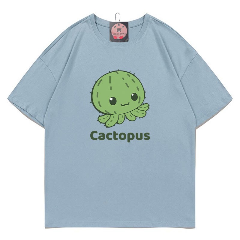 Modakawa T-Shirt mit Kaktus-Oktopus-Print - Blue - 5XL - image 6