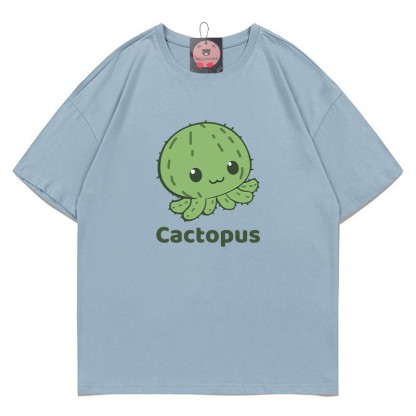 Modakawa T-Shirt mit Kaktus-Oktopus-Print - Blue - 5XL - image 6
