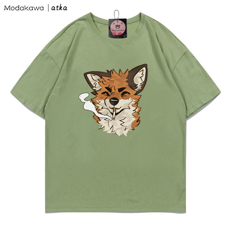MODAKAWA X atka Fox Smoking Graphic T-Shirt - Green - 5XL - image 7