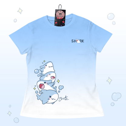 T-Shirt mit Farbverlauf und Hai-Grafik, Shorts mit Buchstabengrafik von Modakawa, passendes Outfit - Blue & White T-shirt - 5XL - image 4