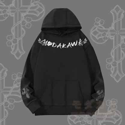 MODAKAWA Hoodie mit Blumen-, Kreuz- und Buchstabengrafik (schwerer Stoff) - Schwarz - 2XL - image 4