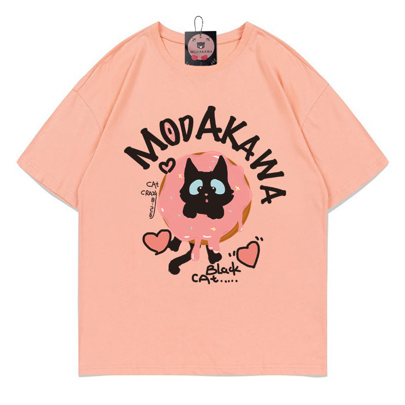 Donut Kitty Letter Print Modakawa T-Shirt - Peach - 5XL - image 3