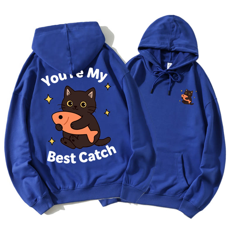 Kitty Holding Fish Graphic Paar Passender Hoodie - Blue B - 5XL - image 13