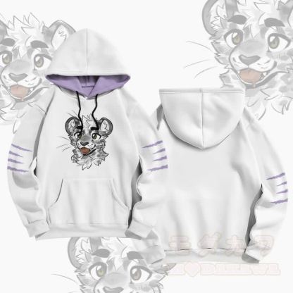 MODAKAWA X atka Pullover-Hoodie mit frechem Tigergesicht-Grafikprint - Weiß & Lila - 5XL - image 3