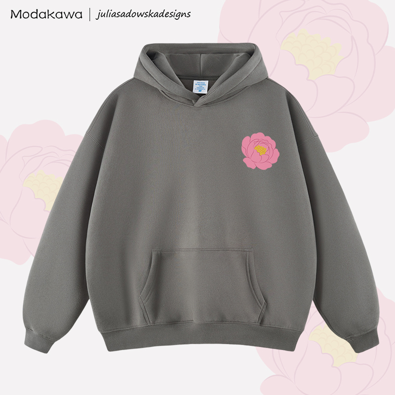 MODAKAWA X juliasadowskadesigns Fleecegefütterter Hoodie mit Pfingstrosen-Grafik - Dark Grey - 2XL - image 4