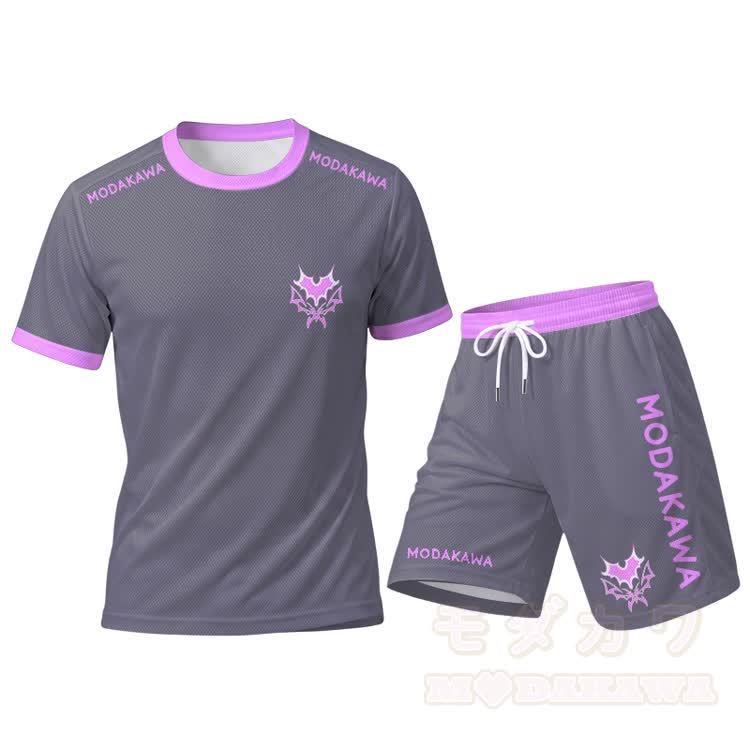 MODAKAWA X Aki Heart Bat Graphic Herren-Sport-T-Shirt mit Kordelzug und passender Shorts - Lila Set - 5XL - image 14