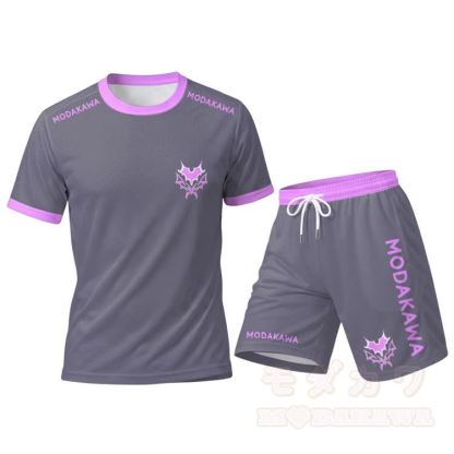MODAKAWA X Aki Heart Bat Graphic Herren-Sport-T-Shirt mit Kordelzug und passender Shorts - Lila Set - 5XL - image 14