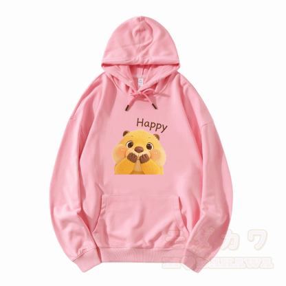 Modakawa Hoodie mit HAPPY Capybara-Modifikationsmotiv und lockerer Passform aus Baumwollmischgewebe - Rosa - 5XL - image 4