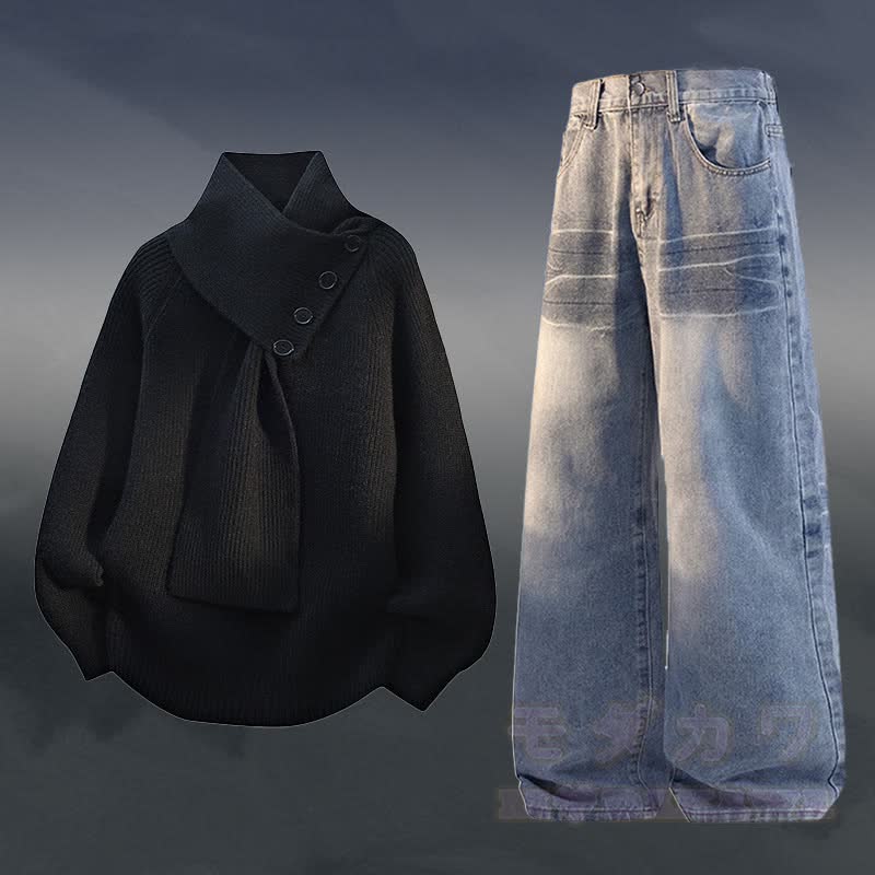 Zweiteiler: Strickpullover mit Fleecefutter und Jeans - Satz F - 3XL - image 6