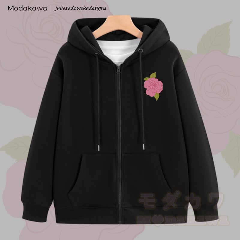 MODAKAWA X juliasadowskadesigns Rose Graphic Zip Up Hoodie Sweatshirt - Schwarz - 5XL - image 3