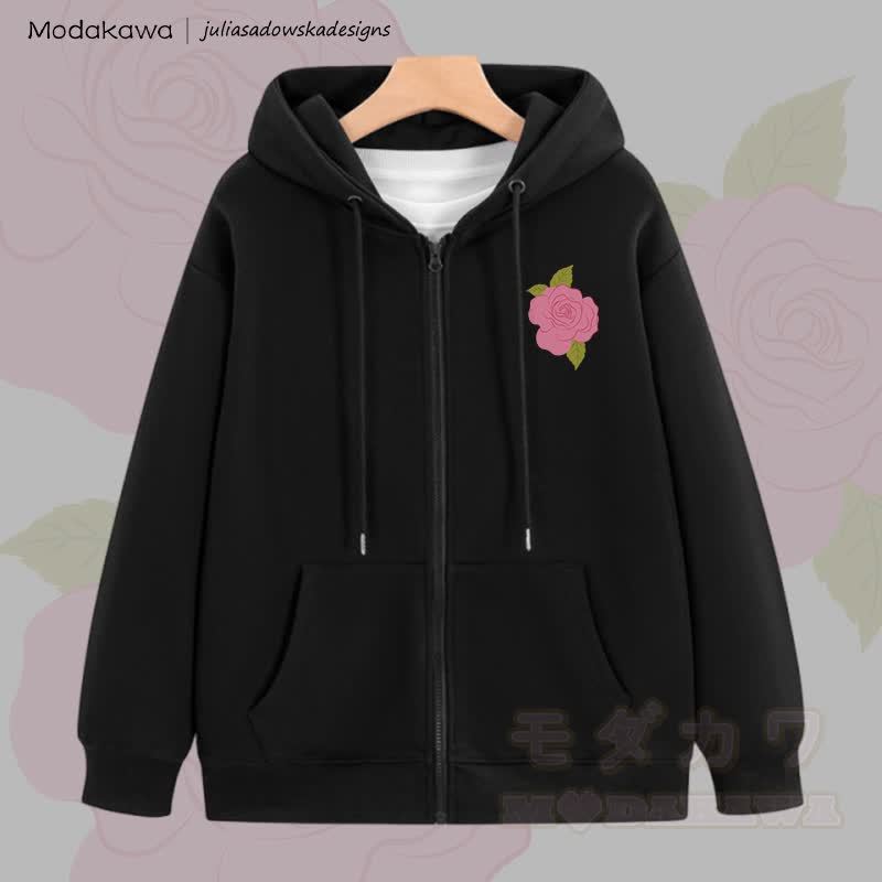 MODAKAWA X juliasadowskadesigns Rose Graphic Zip Up Hoodie Sweatshirt - Schwarz - 5XL - image 3