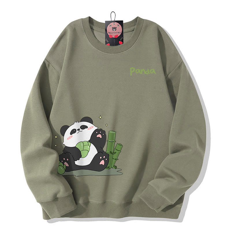 Sweatshirt mit Panda-Motiv und Bambus-Motiv, Rundhalsausschnitt - Light Khaki - 5XL - image 4