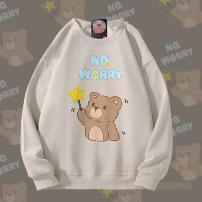 MODAKAWA NO WORRY Bären-Grafik Partner-Sweatshirt Unisex - Hellbeige - 5XL - image 7