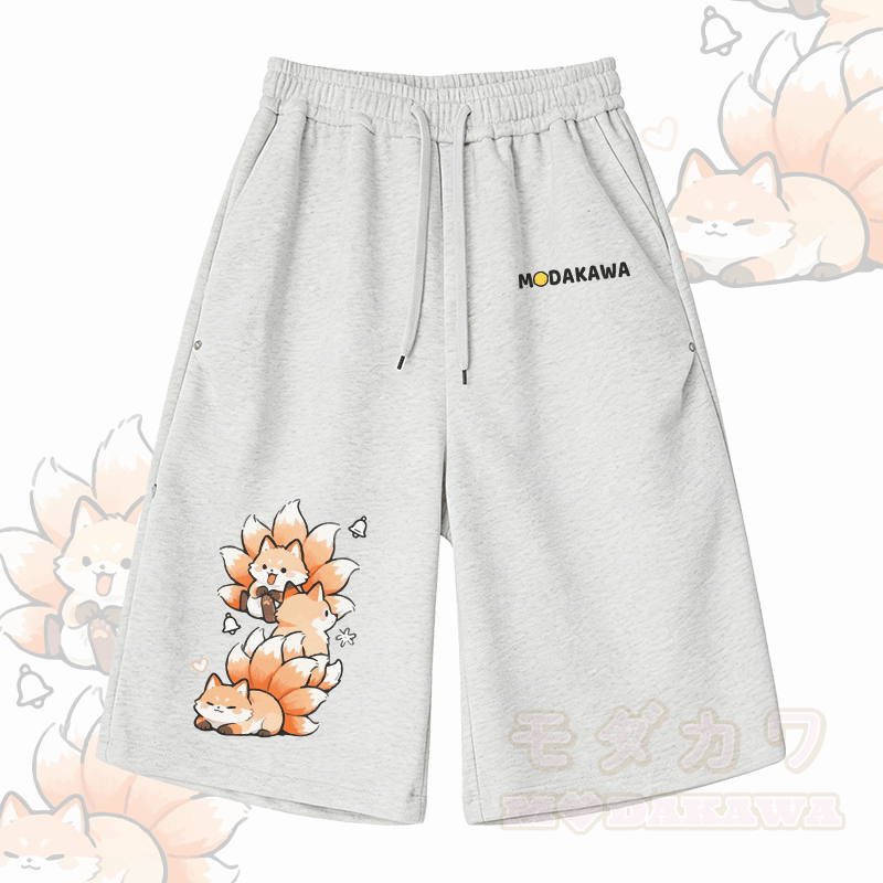 Modakawa Hose mit weitem Bein und neunschwänzigem Fuchs-Motiv - Hellgrau - 2XL - image 4