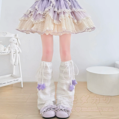 Beinstulpen mit süßer Sternschleife, dünne Socken - Lila-weiße Socke - One Size - image 8