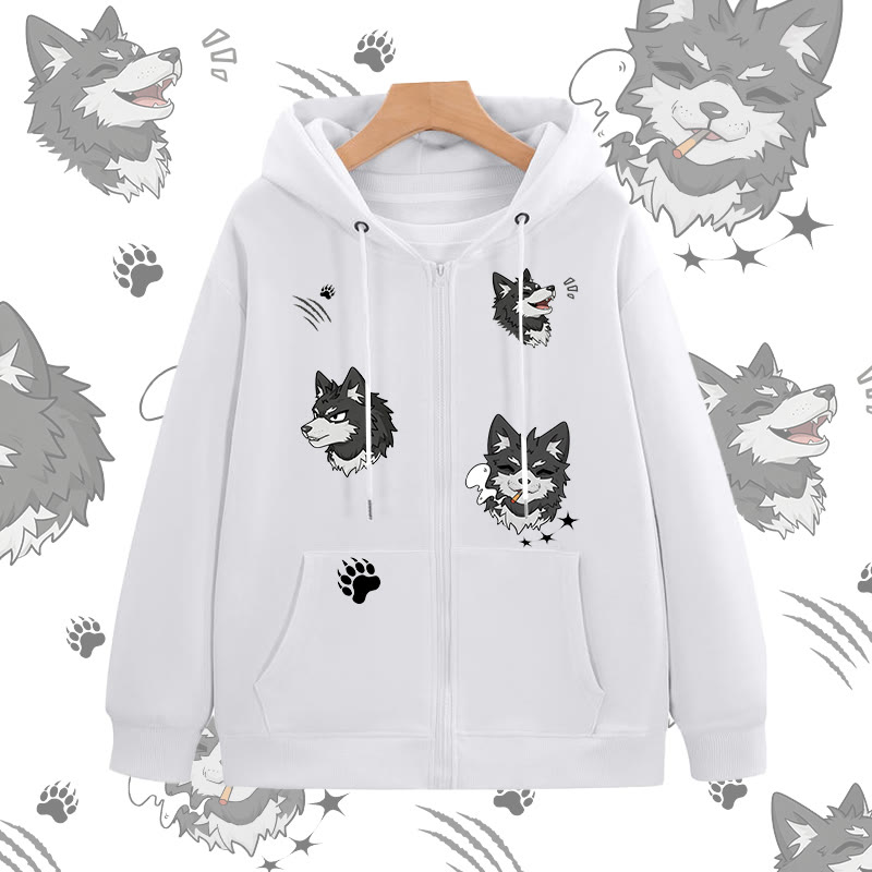 MODAKAWA Kapuzenpullover mit Reißverschluss und fröhlichem Welpenmotiv - White - 5XL - image 3