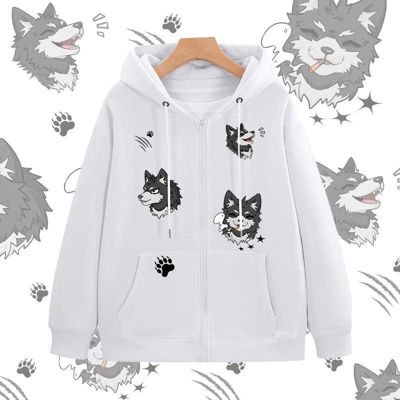 MODAKAWA Kapuzenpullover mit Reißverschluss und fröhlichem Welpenmotiv - White - 5XL - image 3