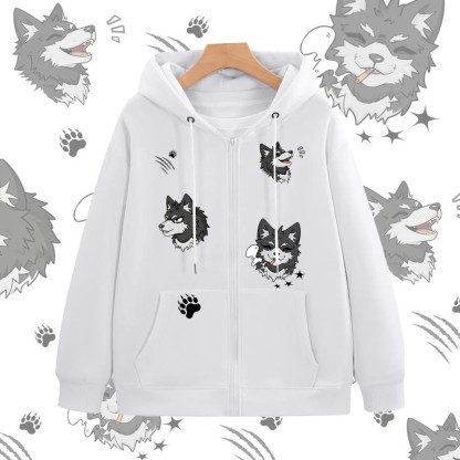 MODAKAWA Kapuzenpullover mit Reißverschluss und fröhlichem Welpenmotiv - White - 5XL - image 3