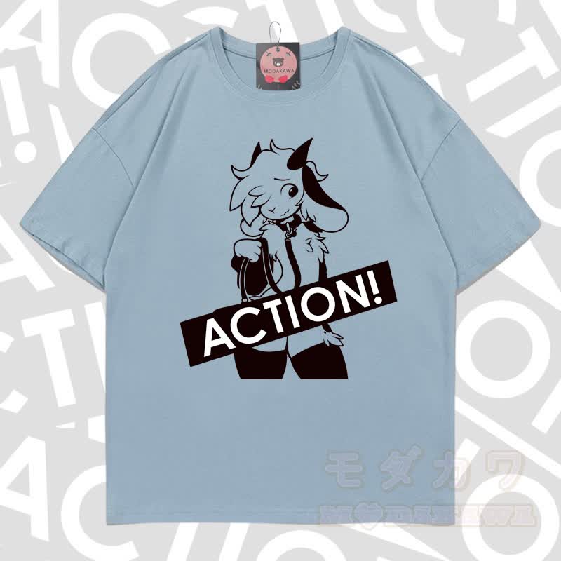 MODAKAWA X zarckets ACTION Goat Graphic 100% Baumwoll-T-Shirt - Hellgraublau - 5XL - image 14