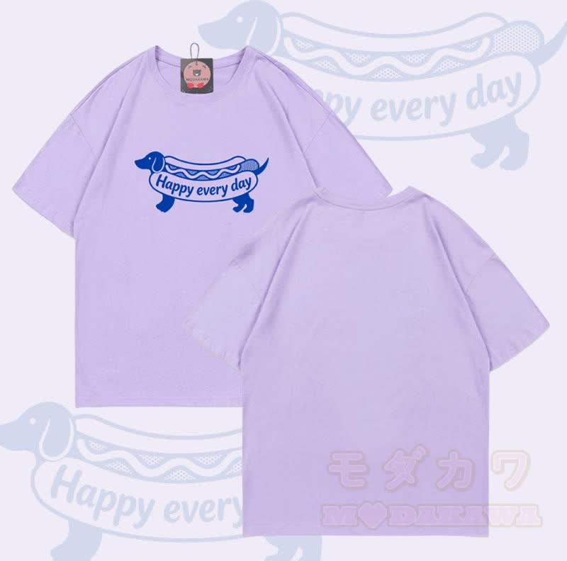 Jeden Tag HAPPY – Hot-Dog-Grafik – Modakawa T-Shirt aus 100 % Baumwolle - Lila - 5XL - image 5