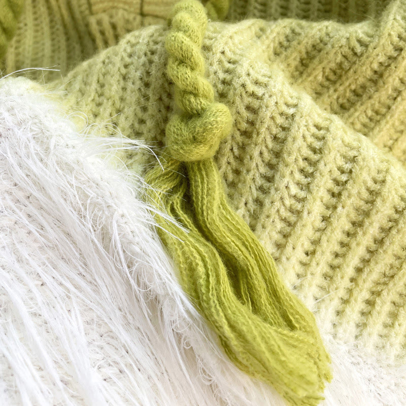 Flauschiger Patchwork-Strick-Kapuzenpullover - image 6