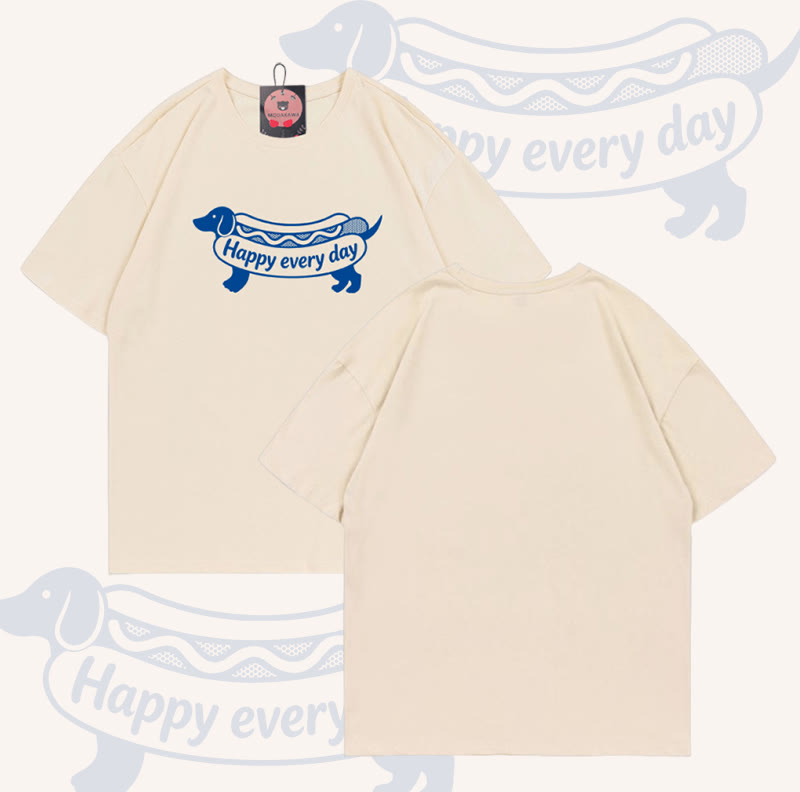Jeden Tag HAPPY – Hot-Dog-Grafik – Modakawa T-Shirt aus 100 % Baumwolle - Apricot - 5XL - image 6