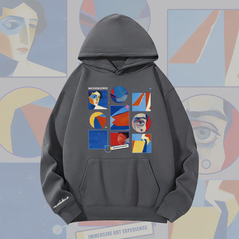 MODAKAWA Abstrakter Hoodie mit Porträtgitter-Grafik, schweres Material - Dark Grey - 2XL - image 8