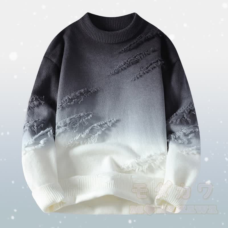 Zweiteiliger Strickpullover mit Farbverlauf und Rissen, dazu eine fleecegefütterte Hose - Schwarzer Pullover - 4XL - image 7