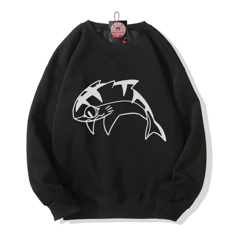 Sweatshirt mit Rundhalsausschnitt und Grafik eines springenden Hais - Black - 5XL - image 4