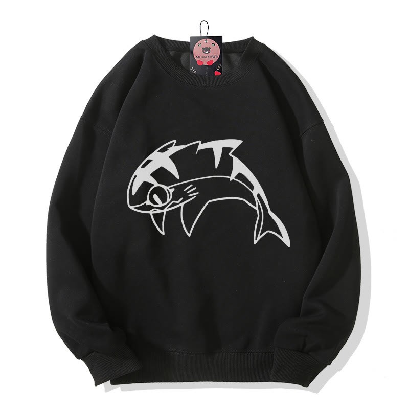 Sweatshirt mit Rundhalsausschnitt und Grafik eines springenden Hais - Black - 5XL - image 4