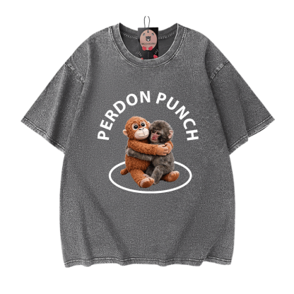 PERDON PUNCH Umarmungsaffen-Grafik Modakawa Unisex Vintage Washed T-Shirt - Grey - 5XL - image 7