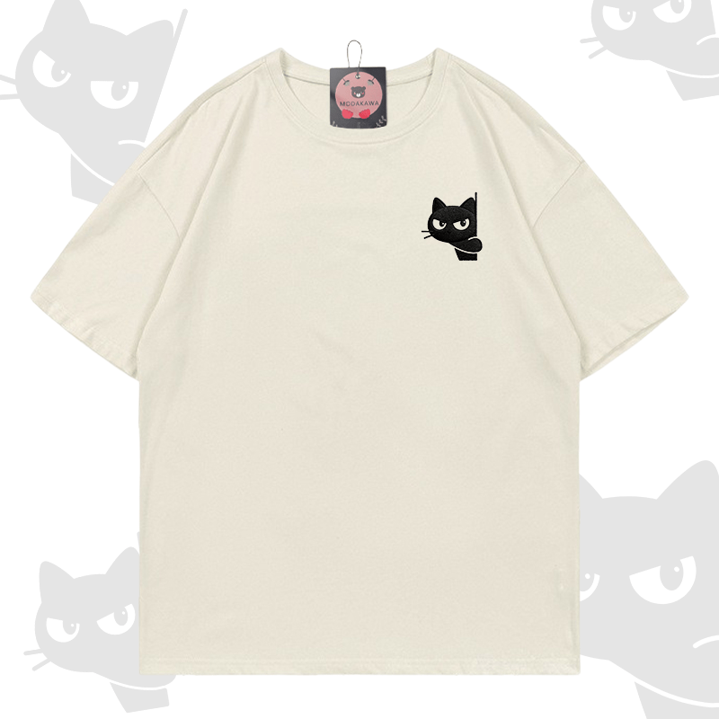 Modakawa-Baumwoll-T-Shirt mit Katzenstickerei - Beige - 5XL - image 4