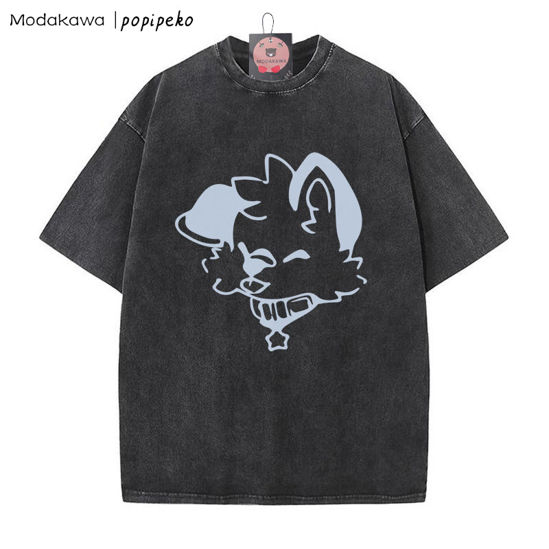 MODAKAWA X popipeko – Verwaschenes T-Shirt mit Welpen-Print - Black - 5XL - image 4