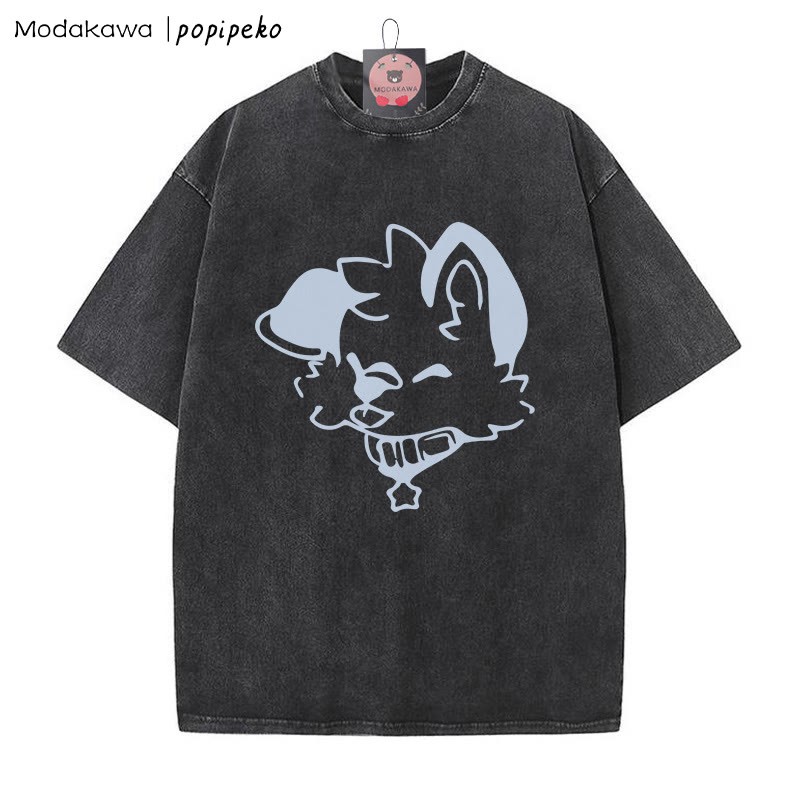 MODAKAWA X popipeko – Verwaschenes T-Shirt mit Welpen-Print - Black - 5XL - image 4