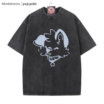 MODAKAWA X popipeko – Verwaschenes T-Shirt mit Welpen-Print - Black - 5XL - image 4