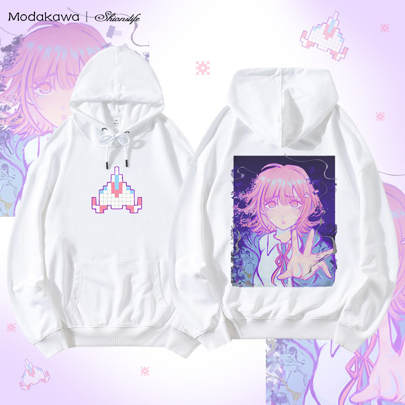 MODAKAWA X Shionslife Chiaki Nanami Grafik-Baumwollmischung Streetwear Pullover Hoodie - White - 5XL - image 3