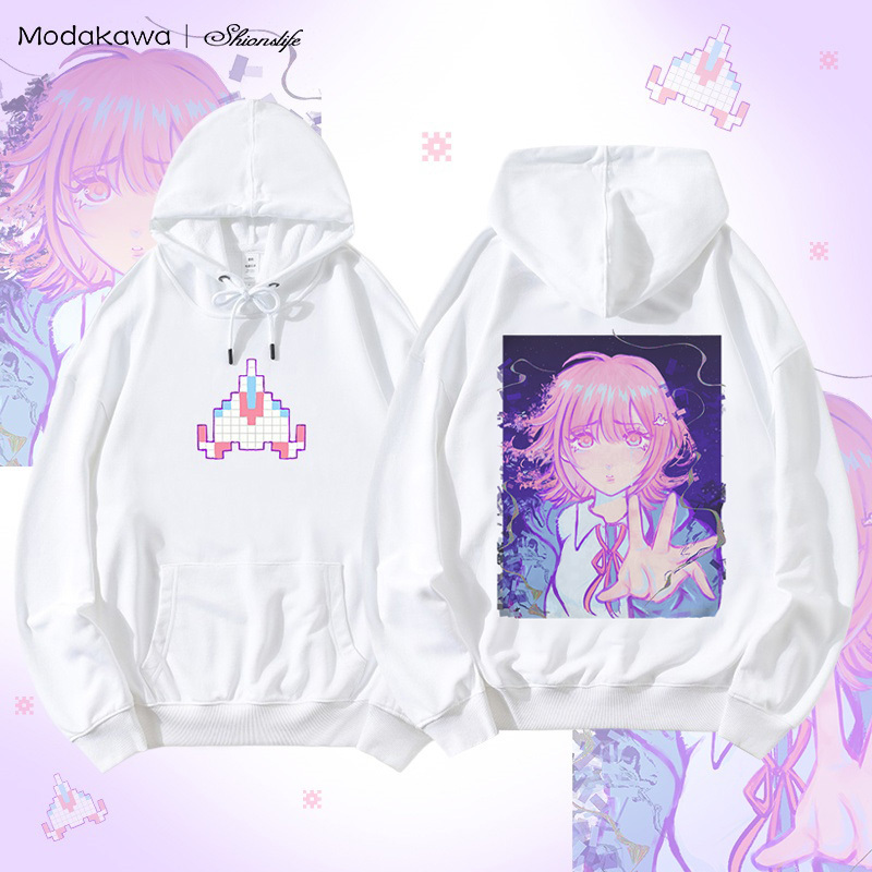 MODAKAWA X Shionslife Chiaki Nanami Grafik-Baumwollmischung Streetwear Pullover Hoodie - White - 5XL - image 3