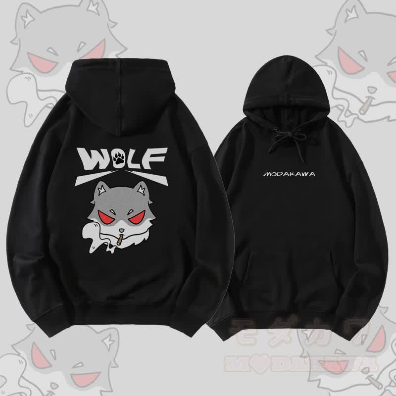 MODAKAWA Smoking Wolf Grafik Streetwear Pullover Hoodie - Schwarz - 5XL - image 4