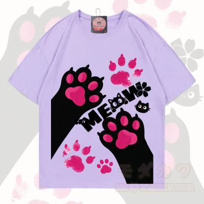 MODAKAWA MEW Niedliches Katzenmotiv T-Shirt aus 100 % Baumwolle - Hellviolett - 5XL - image 11