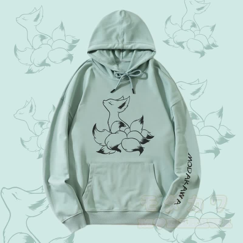 MODAKAWA Mystic Nine-Tailed Fox Graphic Streetwear Pullover Hoodie - Grün - 5XL - image 3