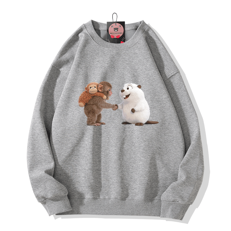 PUNCH Handshake Monkey Pufferfish Graphic Modakawa Sweatshirt - Grey - 5XL - image 4