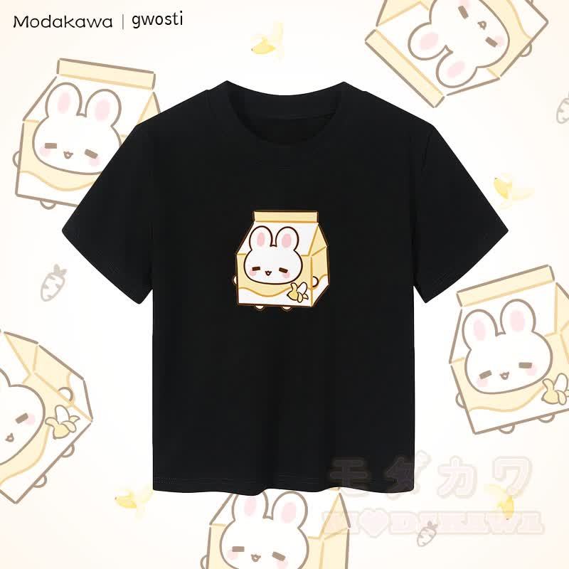 MODAKAWA X gwosti Bunana Milk Graphic Damen Cropped T-Shirt, 92 % gekämmte Baumwolle - Schwarz - XL - image 5