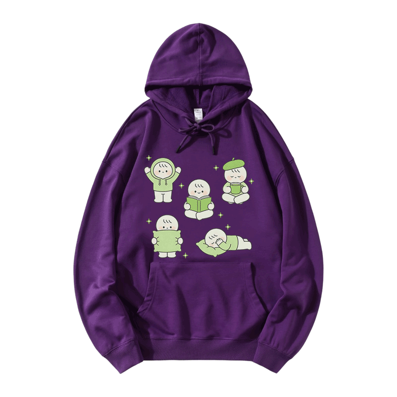 Modakawa Hoodie mit niedlichem kleinen Charakter-Motiv, locker geschnitten aus Baumwollmischgewebe - Purple - 5XL - image 6