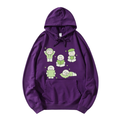 Modakawa Hoodie mit niedlichem kleinen Charakter-Motiv, locker geschnitten aus Baumwollmischgewebe - Purple - 5XL - image 6